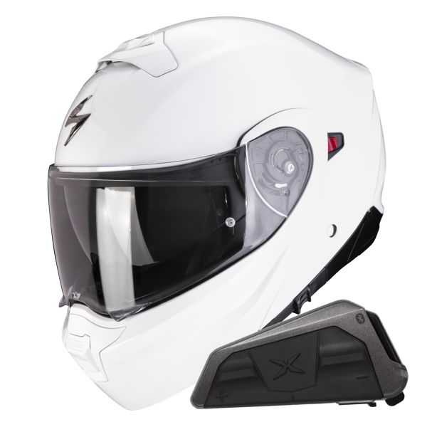 Convertible Scorpion Exo 930 Evo Solid White + Kit bluetooth Exo-Com Link-1