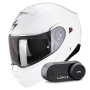 Casque Convertible Scorpion Exo 930 Evo Solid White + Kit Bluetooth Lokui K30