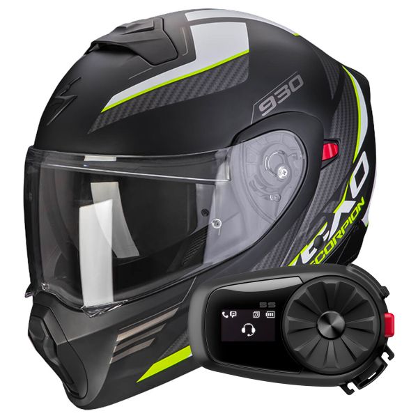 Convertible Scorpion Exo 930 Navig Black Matt Yellow Fluo + Kit Bluetooth 5S