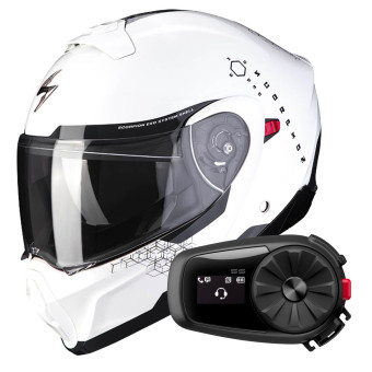 Convertible Scorpion Exo 930 Shot Pearl White Black + Kit Bluetooth 5S