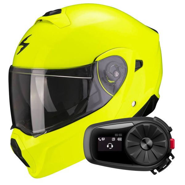 Convertible Scorpion Exo 930 Solid Neon Yellow + Kit Bluetooth 5S