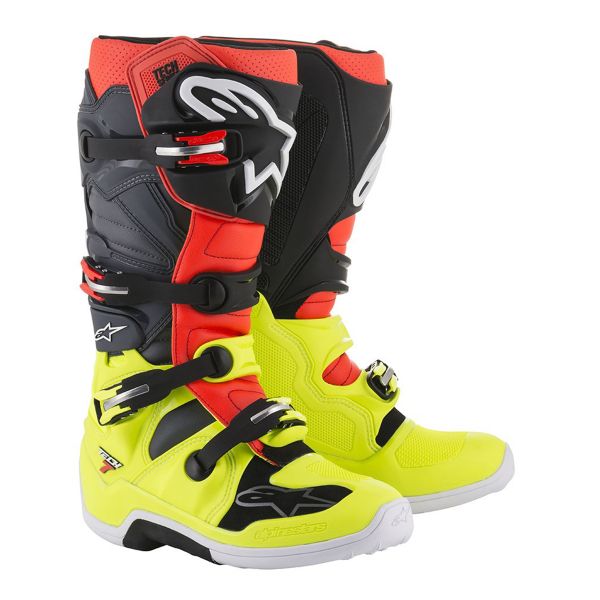 Motocross Boots Alpinestars TECH 7 Yellow Fluo Red Gray Black