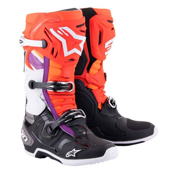 Motocross Boots Alpinestars Tech 10 Black Red Fluo Orange Fluo White Motocross Boots Alpinestars Tech 10 Black Red Fluo Orange Fluo White