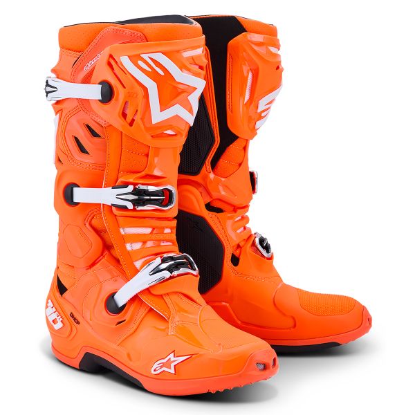 Motocross Boots Alpinestars Tech 10 Supervented Orange Fluo Black White