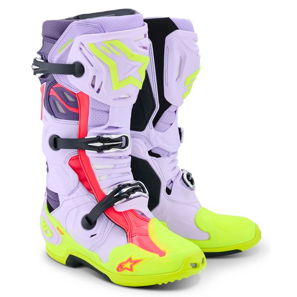 Motocross Boots Alpinestars Tech 10 Supervented Purple Yellow Fluo Diva Pink