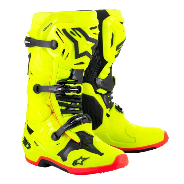 Motocross Boots Alpinestars Tech 10 Yellow Fluo Black Red Fluo Motocross Boots Alpinestars Tech 10 Yellow Fluo Black Red Fluo