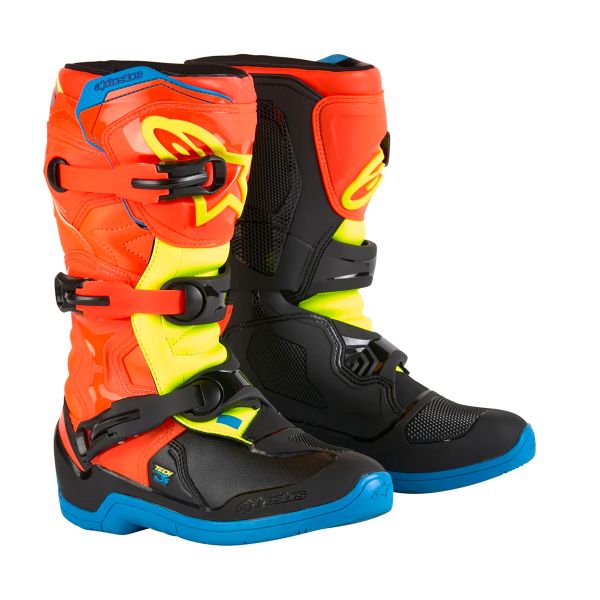 Motocross Boots Alpinestars Tech 3S Youth Orange Fluo Enamel Blue Yellow Fluo Motocross Boots Alpinestars Tech 3S Youth Orange Fluo Enamel Blue Yellow Fluo