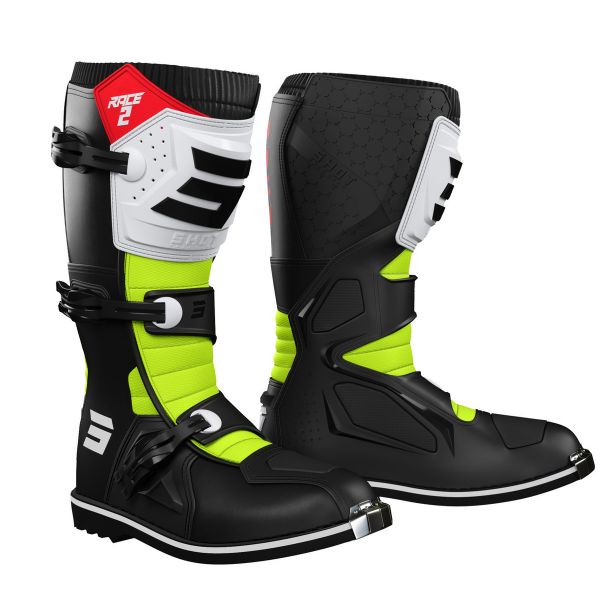 Motocross Boots SHOT Race 2 Black Red White Neon Yellow