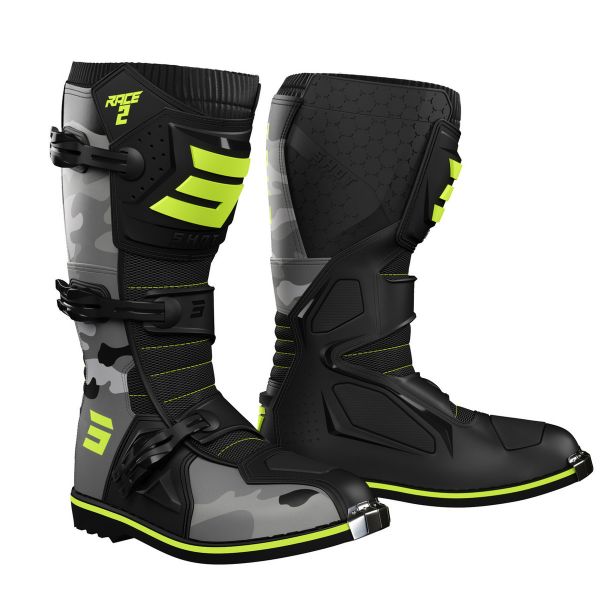 Motocross Boots SHOT Race 2 Camo Neon Yellow Kid Motocross Boots SHOT Race 2 Camo Neon Yellow Kid