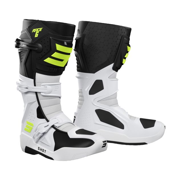 Motocross Boots SHOT Race 6 Black White Neon Yellow Motocross Boots SHOT Race 6 Black White Neon Yellow