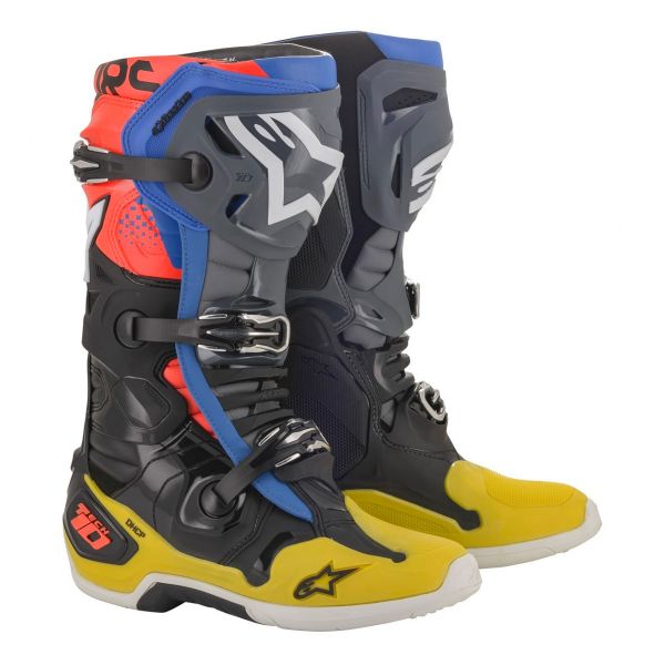 Motocross Boots Alpinestars Tech 10 Black Yellow Blue Red Fluo