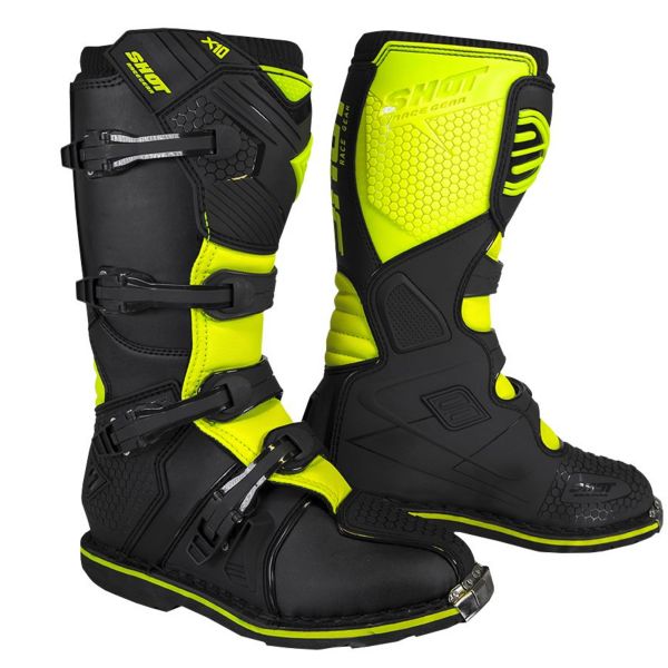 Motocross Boots SHOT X10 2.0 Black Neon Yellow
