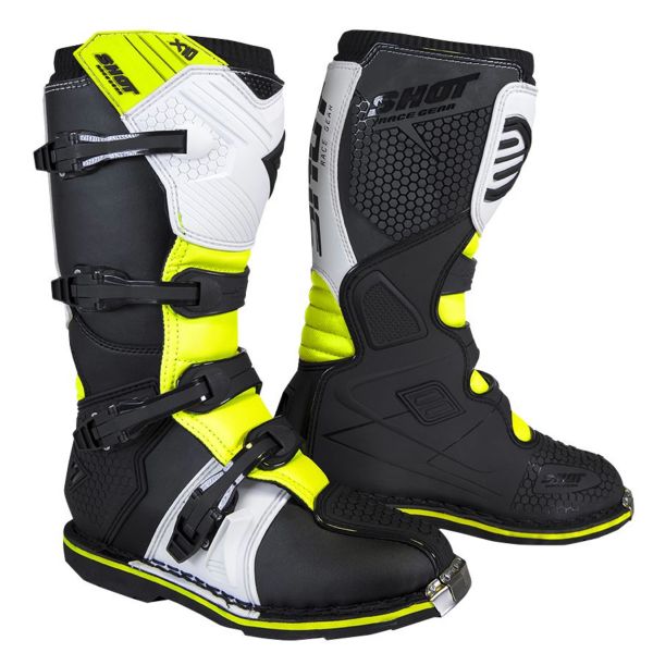 Motocross Boots SHOT X10 2.0 Black White Neon Yellow