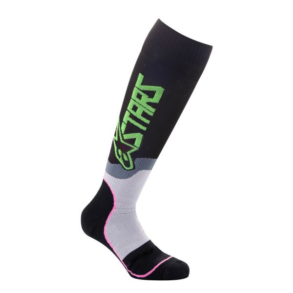 Motocross Shoes Alpinestars Mx Plus-2 Socks Black Green Neon Pink Fluo