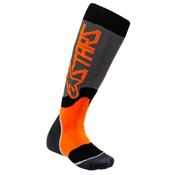 Motocross Shoes Alpinestars Mx Plus-2 Socks Cool Grey Orange Fluo Kid