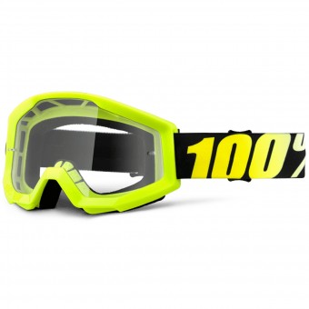 Motocross Goggles 100% Strata Neon Yellow Clear Lens Kid Motocross Goggles 100% Strata Neon Yellow Clear Lens Kid