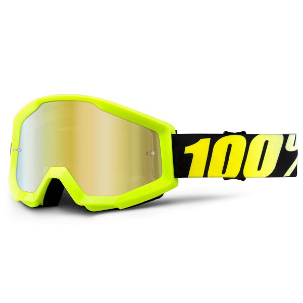 Motocross Goggles 100% Strata Neon Yellow Mirror Gold Lens
