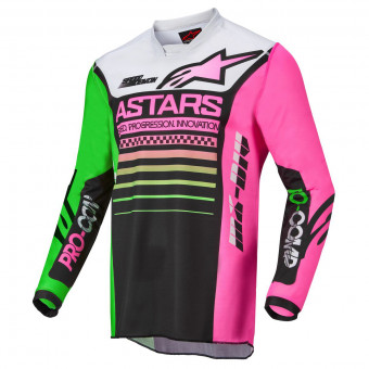 Motocross Jerseys Alpinestars Racer Compass Black Green Neon Pink Fluo