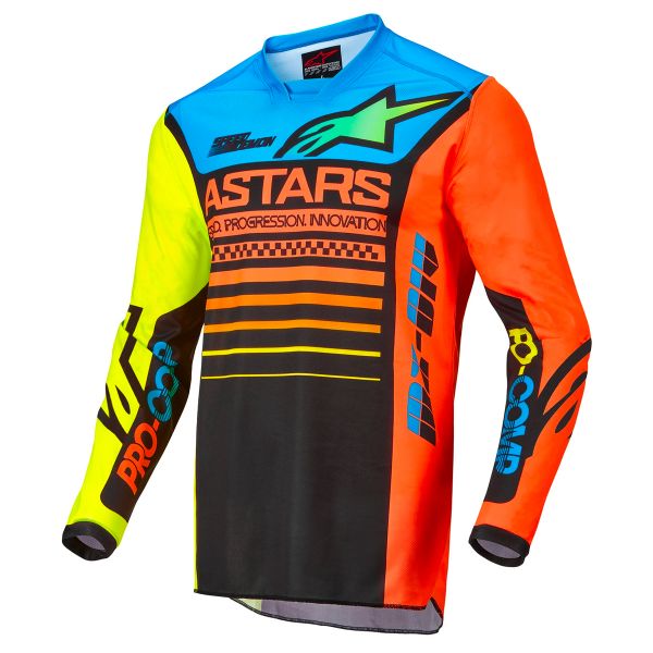 Motocross Jerseys Alpinestars Racer Compass Black Yellow Fluo Coral Motocross Jerseys Alpinestars Racer Compass Black Yellow Fluo Coral