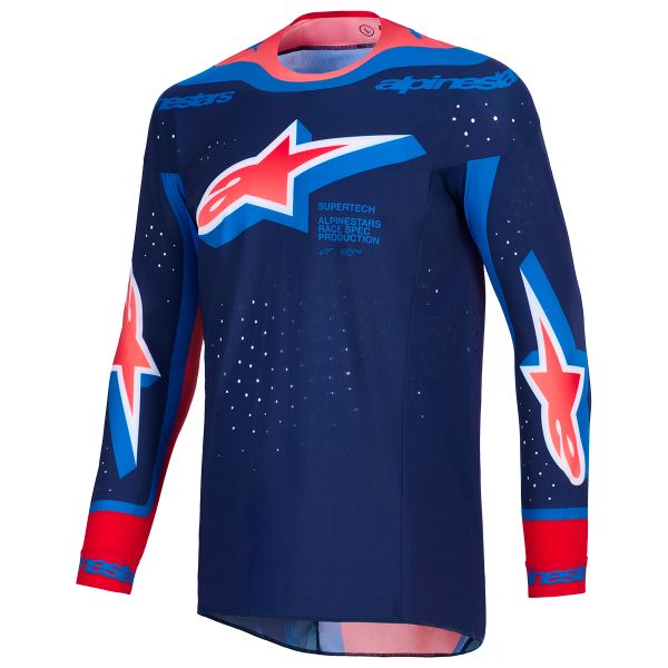 Motocross Jerseys Alpinestars Supertech Vista Jersey Dark Navy Hot Coral Cobalt