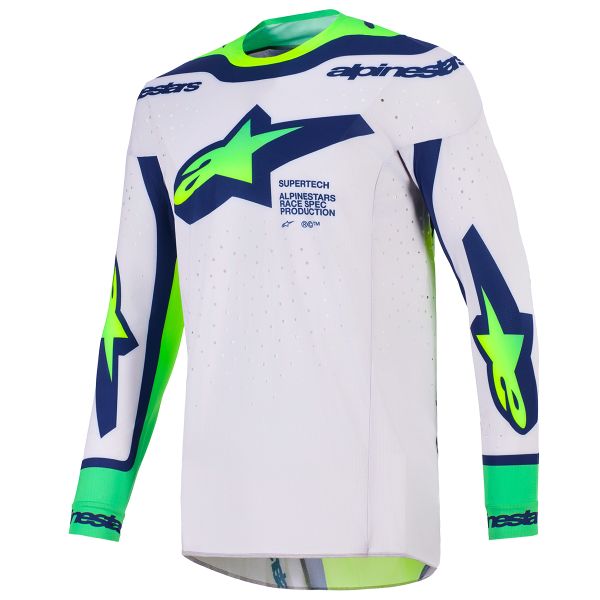 Motocross Jerseys Alpinestars Supertech Vista Jersey Light Gray Yellow Fluo Blue