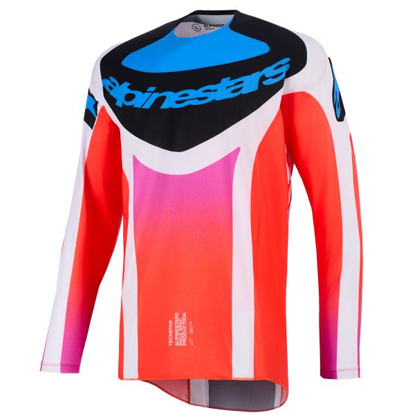Motocross Jerseys Alpinestars Techstar Knif Jersey Light Gray Orange Fluo Black