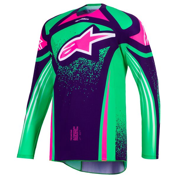 Motocross Jerseys Alpinestars Techstar Nomur Jersey Deep Purple Green Pink Fluo