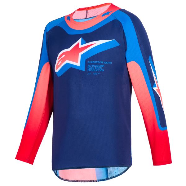 Motocross Jerseys Alpinestars Youth Supertech Vista Jersey Dark Navy Hot Coral Cobalt