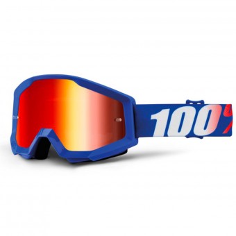 Motocross Goggles 100% Strata Nation Mirror Blue Lens Motocross Goggles 100% Strata Nation Mirror Blue Lens
