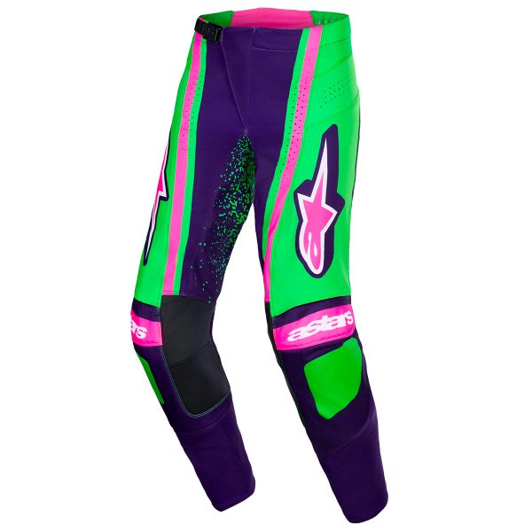 Motocross Trousers Alpinestars Techstar Nomur Pants Deep Purple Green Pink Fluo