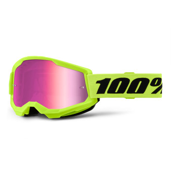Motocross Goggles 100% Strata 2 Neon Yellow - Iridium Pink Motocross Goggles 100% Strata 2 Neon Yellow - Iridium Pink