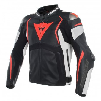 Motorcycle Jackets Dainese Mugello Leather Black White Fluo Red