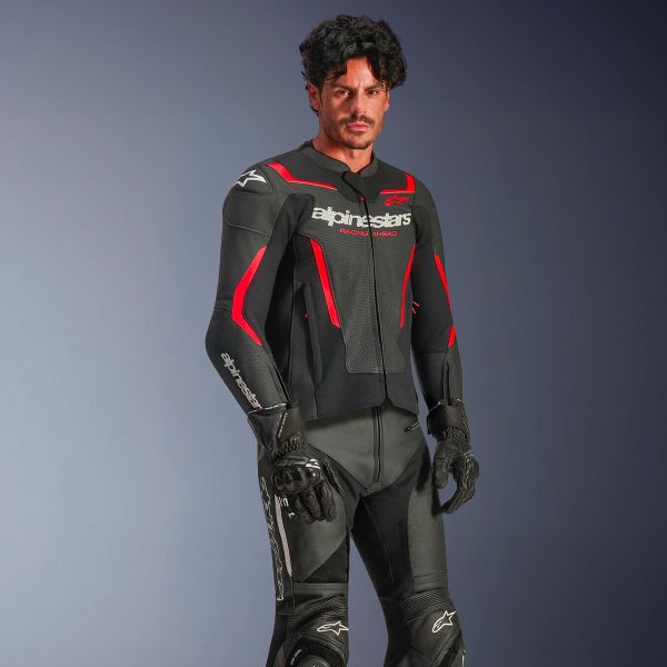 Alpinestars GP Force V2 Leather Airflow Black Red Fluo