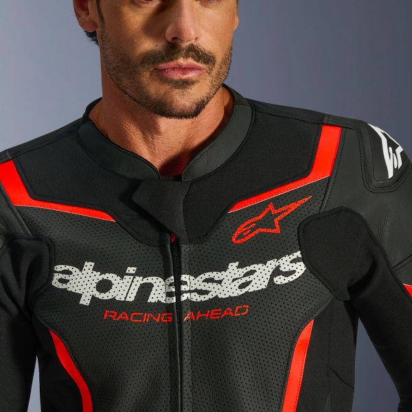 Alpinestars GP Force V2 Leather Airflow Black Red Fluo
