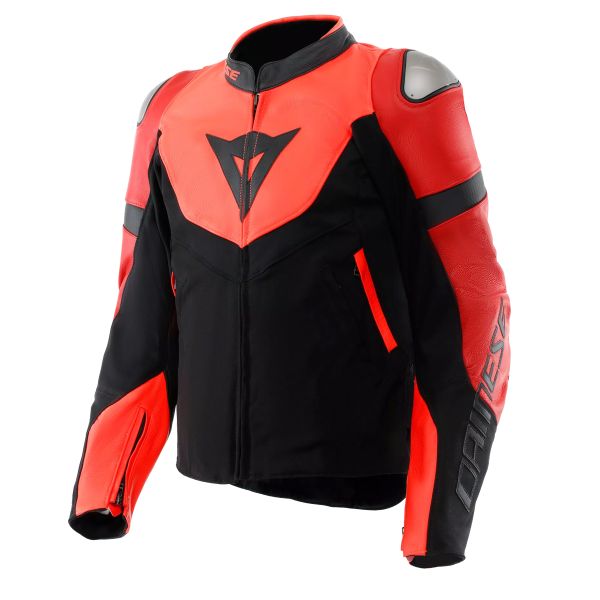 Motorcycle Jackets Dainese Iperattiva Leather-Tex Red Fluo Black