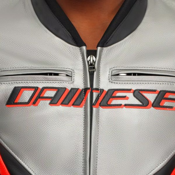 Dainese Racing 5 Leather Silver Black Red Fluo