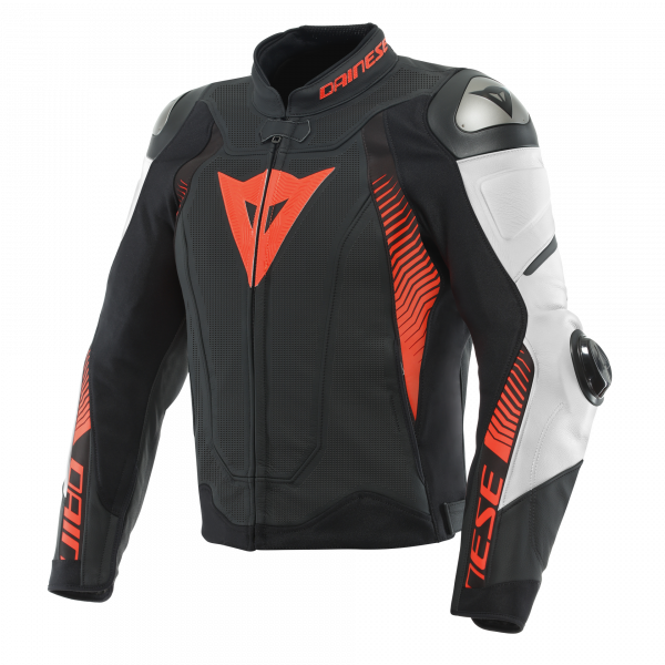 Motorcycle Jackets Dainese Super Speed 4 Leather Perf Black Matt White Fluo Red Motorcycle Jackets Dainese Super Speed 4 Leather Perf Black Matt White Fluo Red