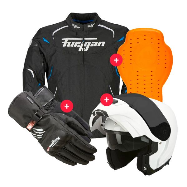 Motorcycle Jackets Furygan Narval Black White Blue + EXO 3000 Air White + Keen + Back Protector D3O
