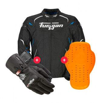 Motorcycle Jackets Furygan Narval Black White Blue + Keen Black White + Back Protector D3O Viper Le