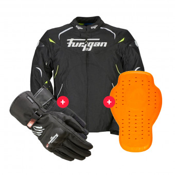Motorcycle Jackets Furygan Narval Black White Yellow + Keen Black White + Back Protector D3O Viper