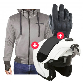 Motorcycle Jackets HARISSON Patriot Grey + EXO 3000 Air White + Splash Waterpoof