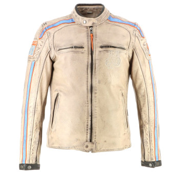 Motorcycle Jackets Helstons Clubman Leather Beige Orange Sky Blue