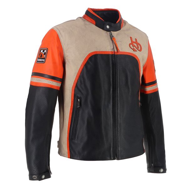 Helstons Indianapolis Air Leather Black Beige Orange