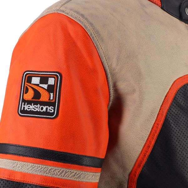 Helstons Indianapolis Air Leather Black Beige Orange
