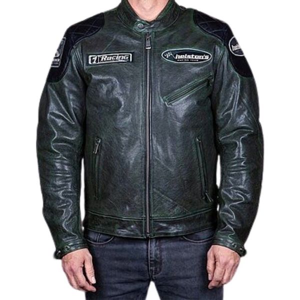 Motorcycle Jackets Helstons Trevor Leather Rag Green Black Motorcycle Jackets Helstons Trevor Leather Rag Green Black