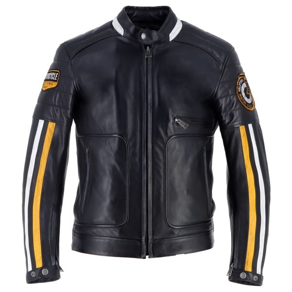 Motorcycle Jackets Helstons Vulcan Leather Rag Black Jaune