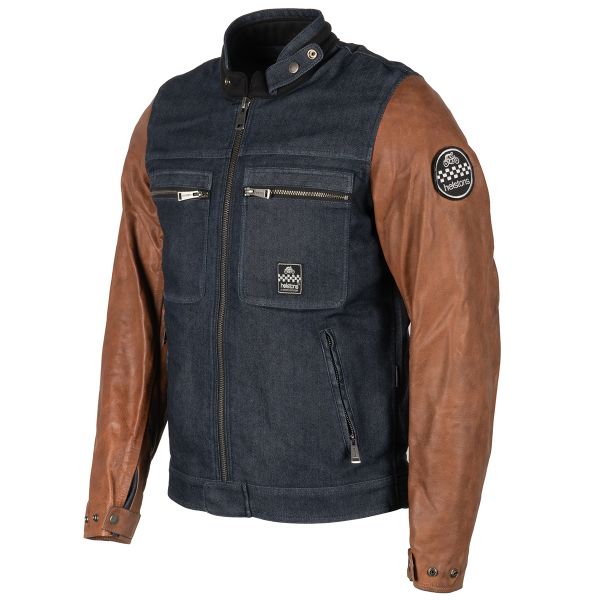 Motorcycle Jackets Helstons Winston Coton Leather Blue Tan Motorcycle Jackets Helstons Winston Coton Leather Blue Tan