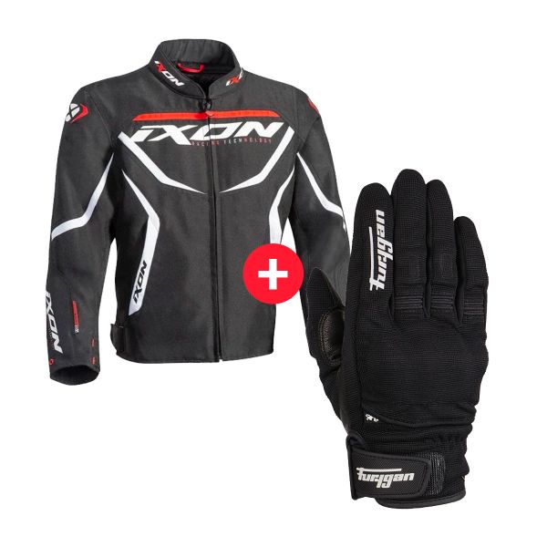 Motorcycle Jackets Ixon Sprinter Kid Black White + Jet Kid D3O Black White