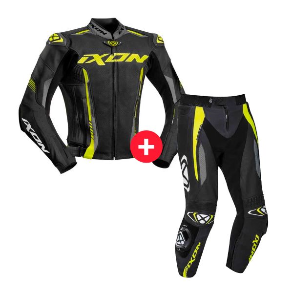 Motorcycle Jackets Ixon Vortex 2 Jacket Black Grey Yellow + Vortex 2 Pant Black Grey Yellow