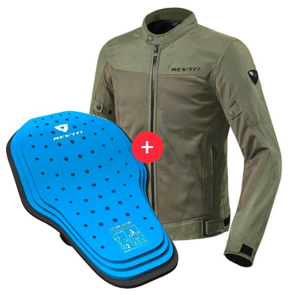 Motorcycle Jackets REV'IT Eclipse D.Green + Back Protector Seesoft KN Blue Black